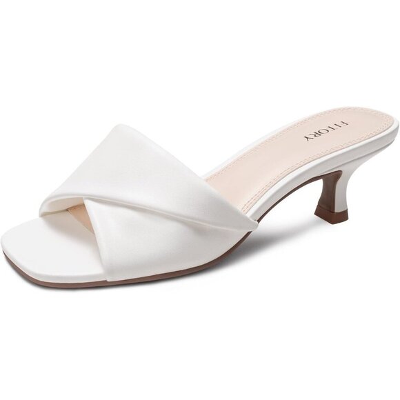 Shoes - Women's White Cross Band Comfortable Square Open Toe Dressy Low Heel Sandals